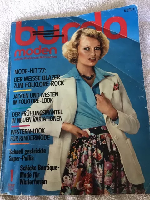 Burda Moden 01/1977, inkl. Anleitung + 2x Schnittmusterbögen, Gebraucht