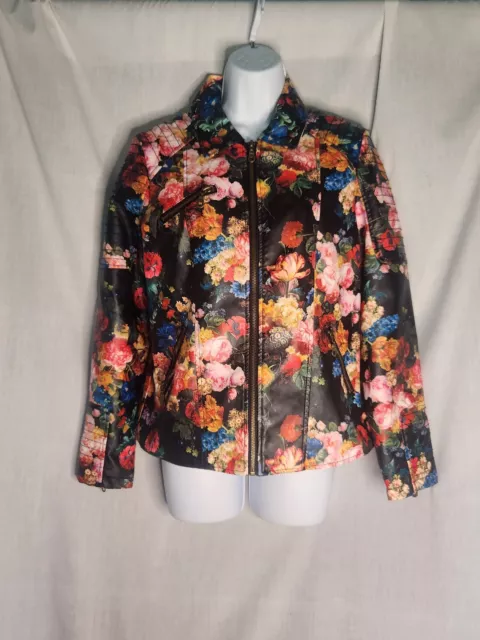 AMI Blooming Floral Print Faux Leather Jacket Quilted Detaila Size M 2