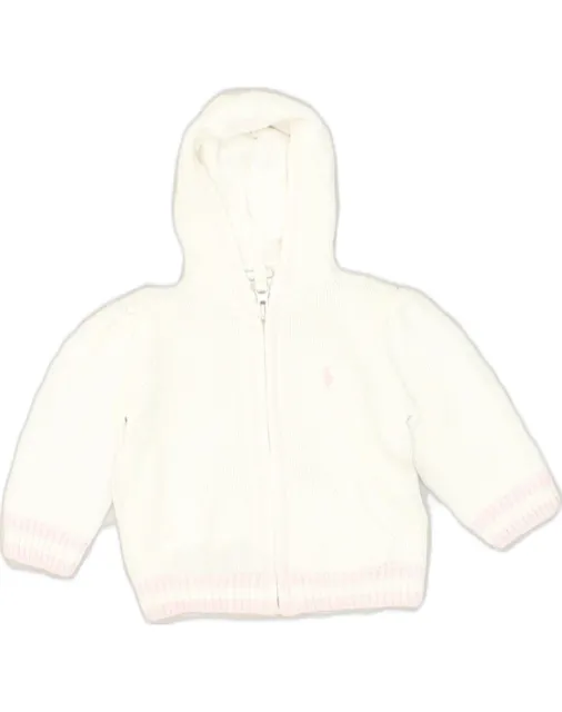 RALPH LAUREN Baby Girls Hooded Cardigan Sweater 6-9 Months White Cotton AG58