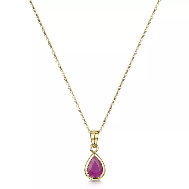 9ct Gold Pearshape Rubover Set Ruby Pendant & 9ct Gold 18'' Chain