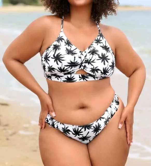 Womens Size 16 UK Tropical Palm Swimming Costume Bikini Swimsuit Swimwear XL
