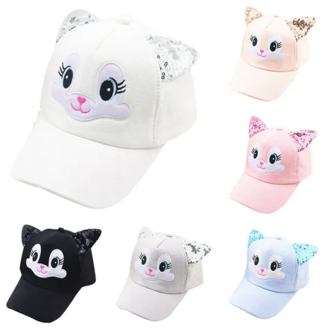 Sequins Cat Ear Baseball Cap Kids Girls Snapback Adjustable Sport Visor Sun Hat