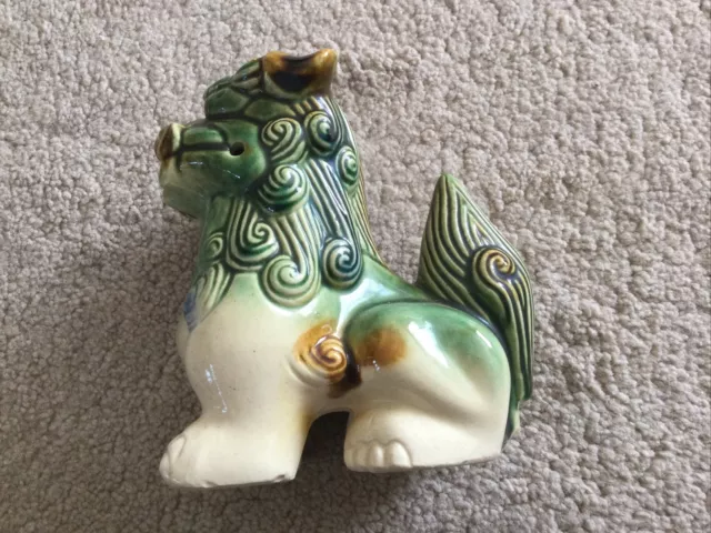 Vintage Fu Foo Dog Figurine Chinese Ceramic Green Temple Lion