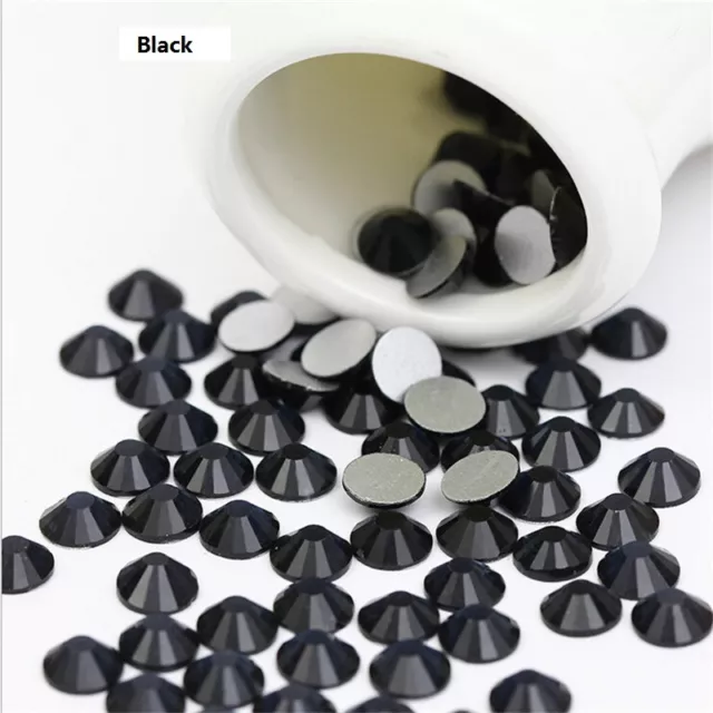 1440pcs Jet Black Nail Art Rhinestones Flat Back Crystal Gems 3D Tips Decoration