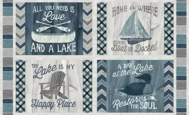 RARE ! Wilmington Prints A DAY AT THE LAKE Fabric PANEL 100% Cotton NEW OOP