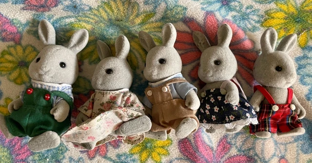 Gray Rabbit Family VINTAGE SYLVANIAN FAMILIES Babblebrook Grey Bunny Rabbit Family Retro ...