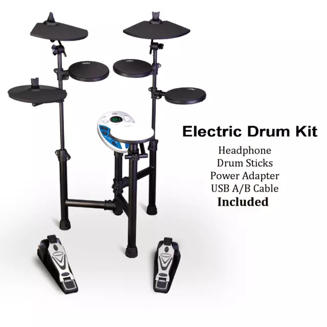 EDK120 Electric 8 Piece Electronic Drum Kit +Headphone+USB Cable+Adapter