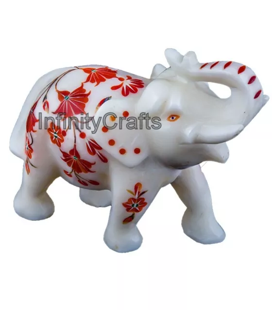 5 " Marbre Giftable Éléphant Statue Cornaline Pierre Inlay Travail Table Maître