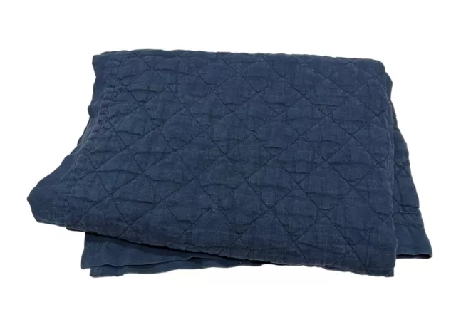 POTTERY BARN KIDS 100% Linen Navy Blue Quilted Crib Baby Blanket 36x50