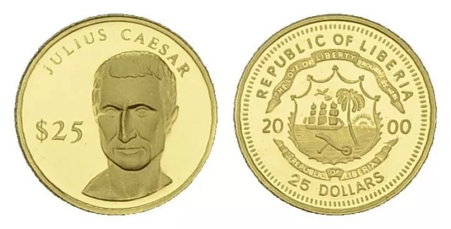 PRAGER: Liberia, 25 Dollars 2000, Julius Caesar, Gold [M90] #k