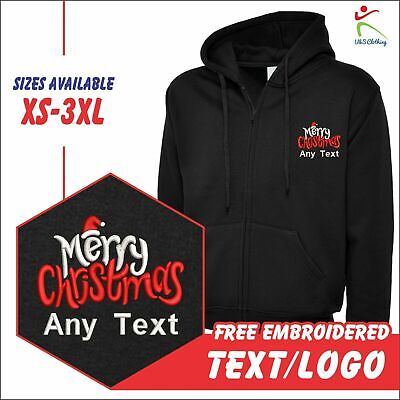 Personalised Embroidered MERRY CHRISTMAS Santa Hat Hooded Sweatshirts Xmas 2021