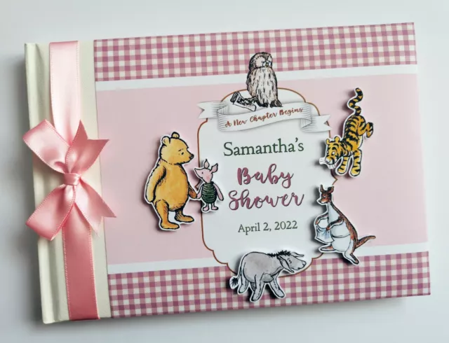 Personalised Classic Winnie the Pooh girl baby shower guest book, album, gift