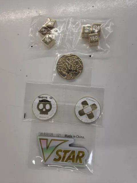 Pokémon TCG Metal Coin & Damage Counters & Dice Gold Colour From UPC Charizard