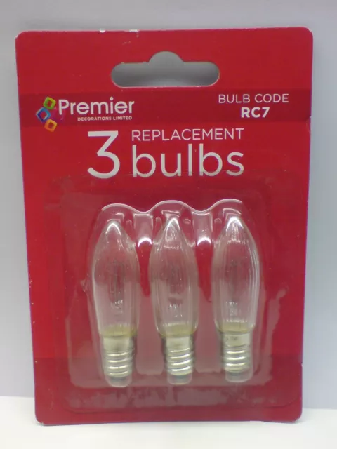 Premier RC7, 1 x Pack of 3 Clear Spare Christmas Light Bulbs E10, 34V