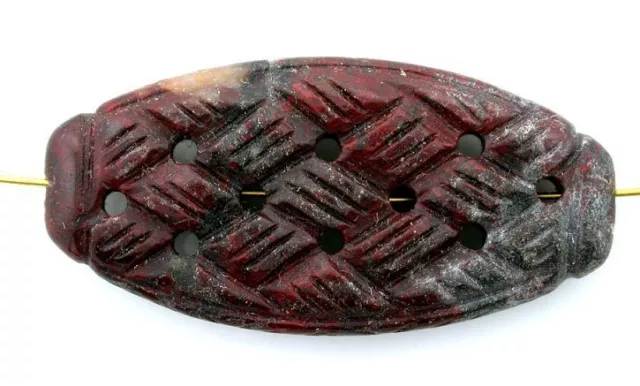 ONE 1 1/2 x 3/4 Inch Breciated Jasper Open Carved Flat Oval Focal Bead Gemstone 2