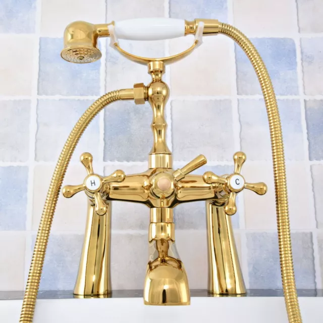 Gold Color Brass Bathroom Claw foot Tub Faucet / Filler With Hand Shower stf785