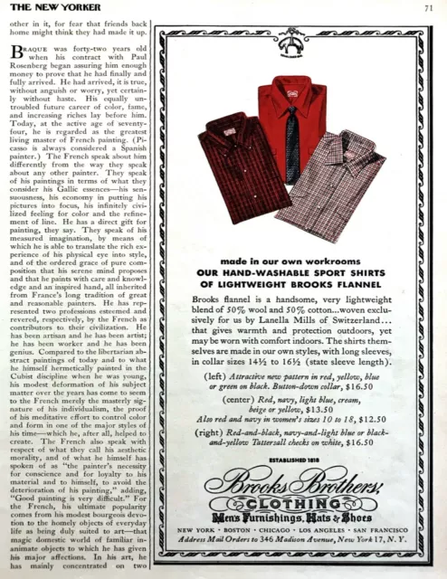 1956 Brooks Brothers Lightweight Flannel Sport Shirts vintage color print ad