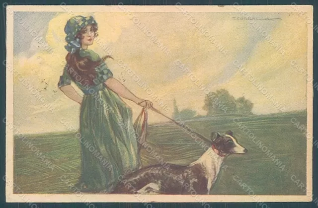 Artist Signed Corbella Glamour Lady Greyhound Dog serie 464-2 postcard HR2770