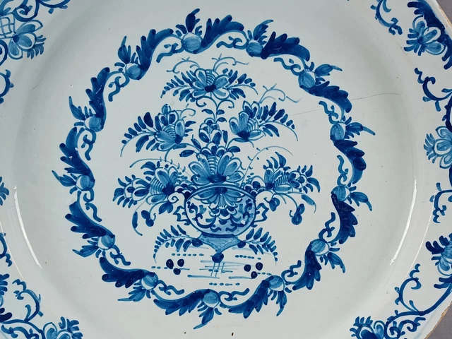 18th Century Dutch Delft Hand Painted Blue Floral Vase 12 5/8 Inch Charger C1740 2