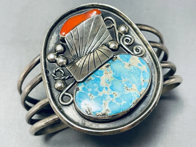 Important Easter Blue Turquoise Vintage Navajo Sterling Silver Bracelet