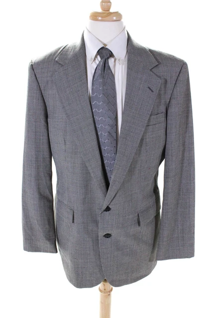 Haggar Mens Micro Check Notched Collar Two Button Blazer Black White Size 42