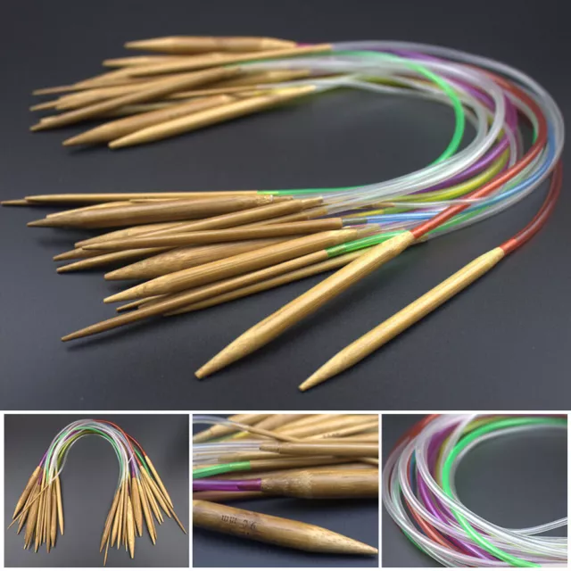 18PCS 40CM-120CM Tube Carbonized Circular Bamboo Knitting Needles Yarn Tools AU