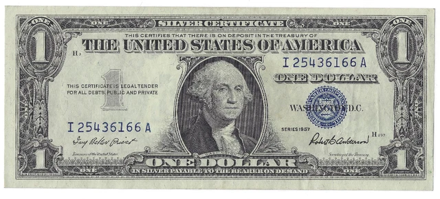 1957 US $1 Silver Certificate Blue Seal FR-1619 Priest Anderson (IA Block)