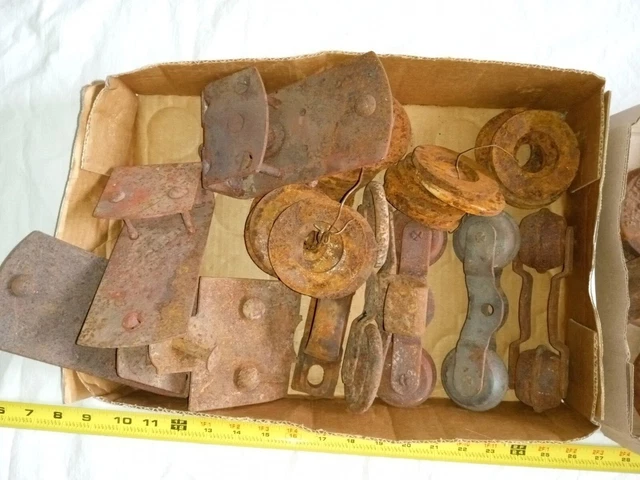 Lot of Vintage Barn Shed Door Roller Trolley Salvage Hardware Metal Steampunk.