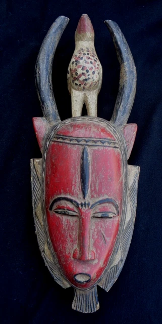 african tribal art fine   face mask  Baule  42 cm wood vintage