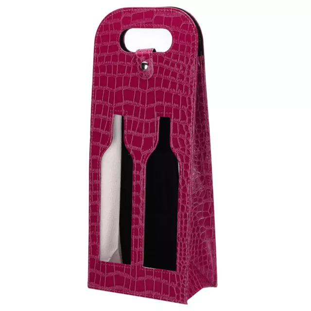 2 Bottle Wine Gift Bag Wine Bag Reusable Leather Wine Tote Carrier, Red-2