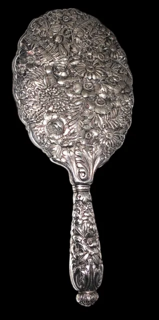 ANTIQUE Tiffany & Co. Sterling silver 925 Repousse Floral Flower Hand Mirror 13”