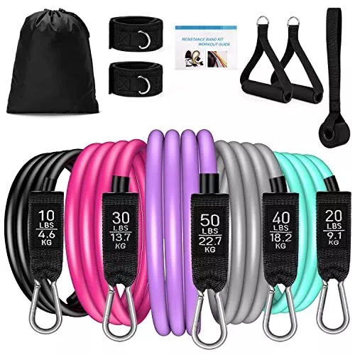 Uktunu Lot de 12 bandes de résistance pour fitness dégradé de couleur rose et