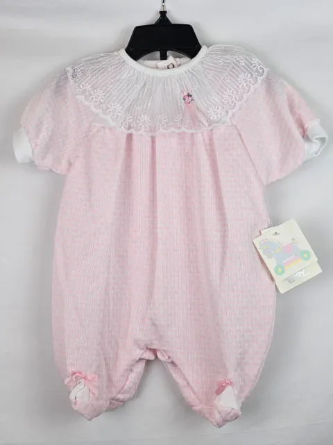 Terry Vintage Baby Girl's Outfit Size Small 0-3 Months Pink One Piece 90s Infant