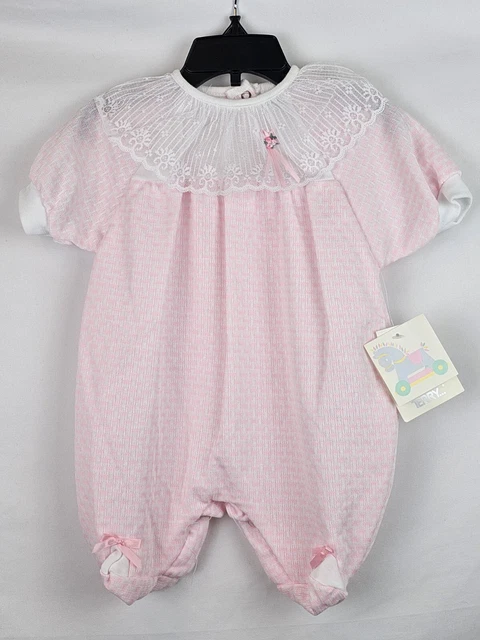 Terry Vintage Baby Girl's Outfit Size Small 0-3 Months Pink One Piece 90s Infant