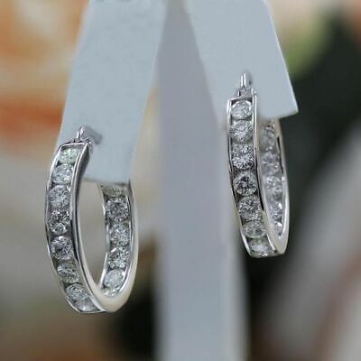 Women Wedding Fashion Silver Plated Hoop Earring Cubic Zircon Party Gift A Pair
