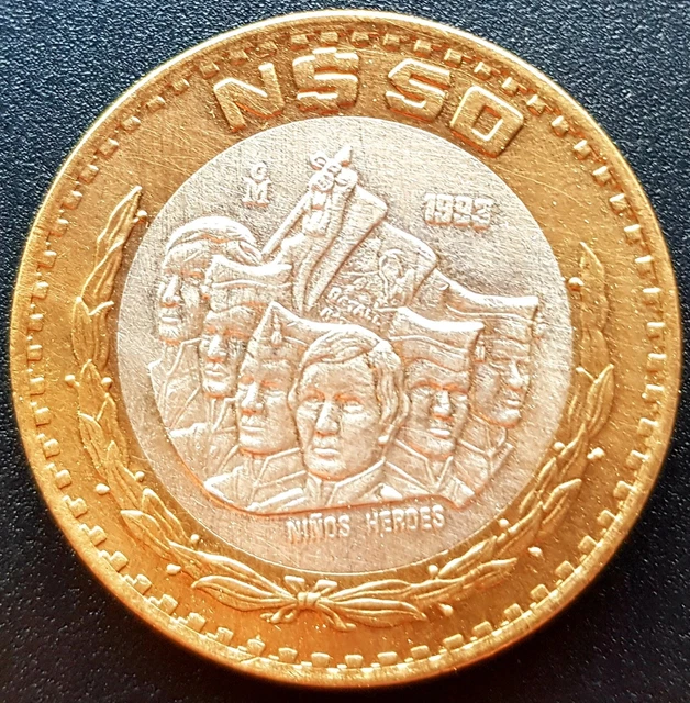 AU - 1993 MEXICO $50 NUEVOS PESOS Silver BIMETALLIC Niños Héroes Very Nice!!