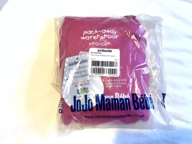 NWT Jojo Maman Bebe Waterproof pack-away trousers Pink, age 5-6