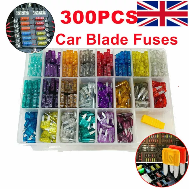 300Pcs Car Fuses Assorted Set Van Bike Mini & Medium Blade Fuse 2A-40A Box UK