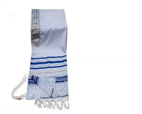 Tallit Kosher Tallis Prayer Shawl Acrylic 8"X40" Made In Israel blue/gold Kosher