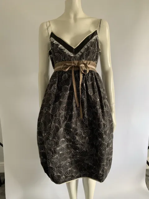 SPORTMAX UK 14 Black Silk Sleeveless Bubble Hem Embroidered Short Dress