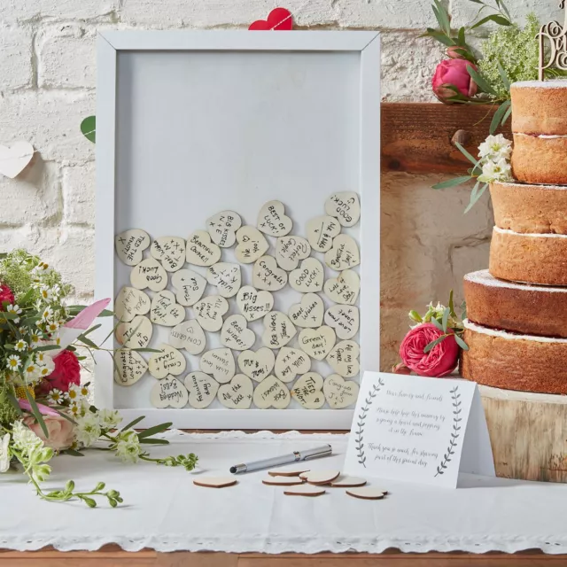 Bilderrahmen mit Holzherzen Herzen Alternative zum Gästebuch Hochzeit