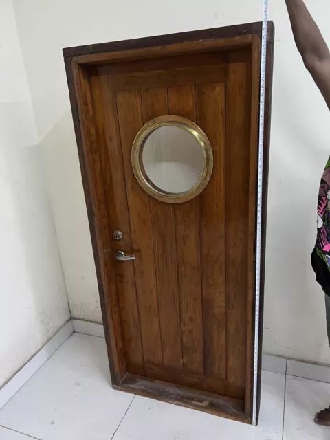 Original Ship Salvaged Vintage Theme Wooden Door with Brass Porthole Window 4