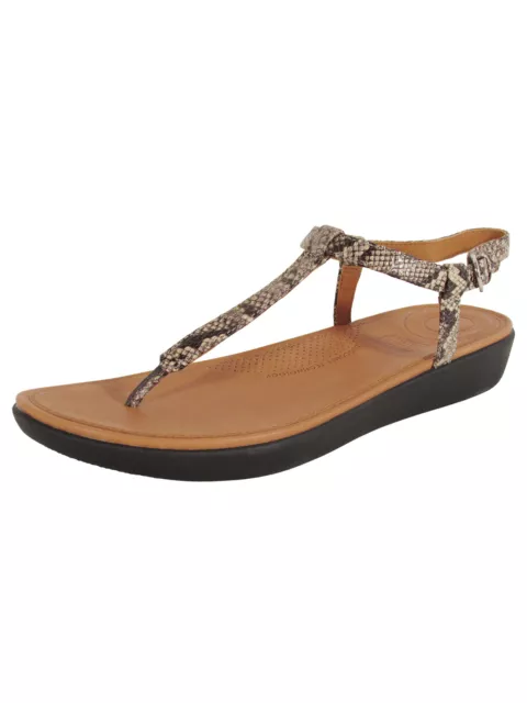 Fitflop Womens Tia Toe Thong Snake Effect Leather Sandals, Taupe Snake, US 7