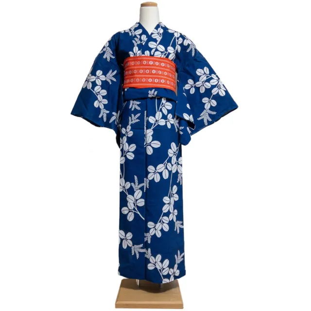 Vintage Unworn Order-Made Cotton Summer Yukata Indigo Floral Pattern: May23A