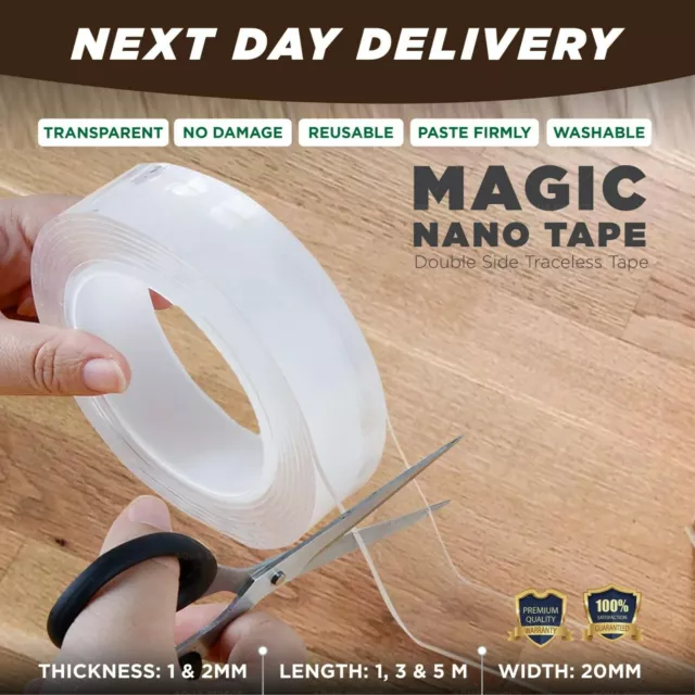 Nano Transparente Doble Lados Agarre Cinta Invisible Extraíble Lavable Adhesivo