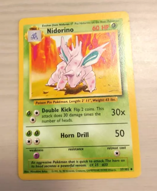 POKEMON KARTEN - Nidorino Basisset 37/102 unbegrenzt selten