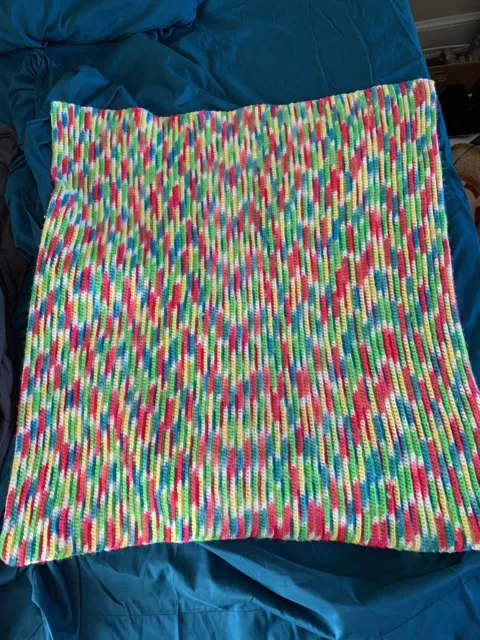 Afghan Throw Lap Blanket Crochet Knit Granny Rainbow Colorful Hand Made 38x37"