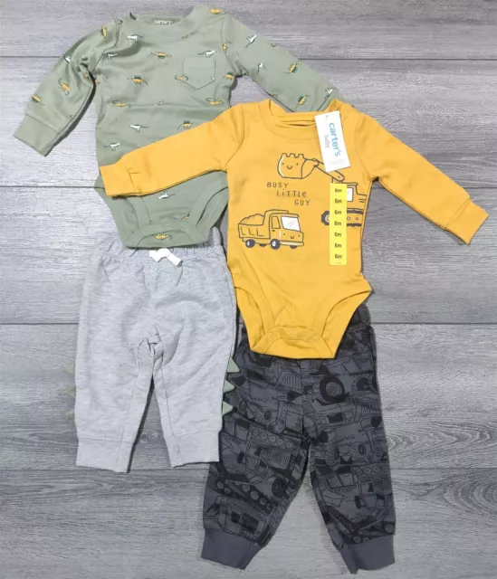 6 Months Baby Boys Carters 4-Piece Outfit Dinosaur Dump Truck Shirt Pants Gift