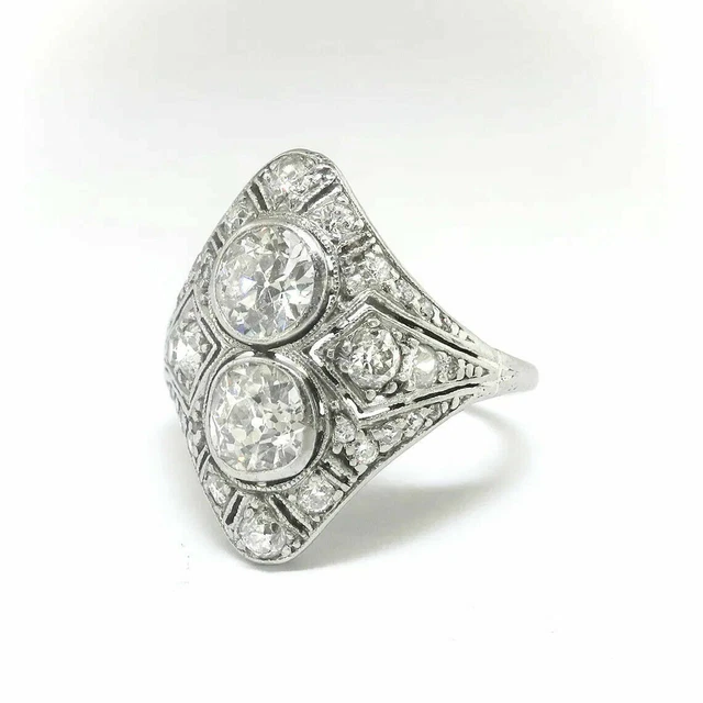 2.77 Carat Round Cut Lab-Created Diamond Victorian Two-Stone Vintage Dinner Ring 2