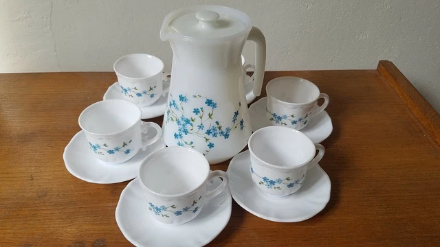 6 tasses à café vintage arcopal myosotis - Arts de la table
